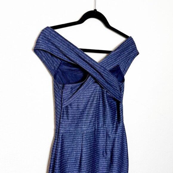 Antonio Melani Women's Blue Striped Off-Shoulder Bodycon Sheath Dress Size 2 - Picture 2 of 9